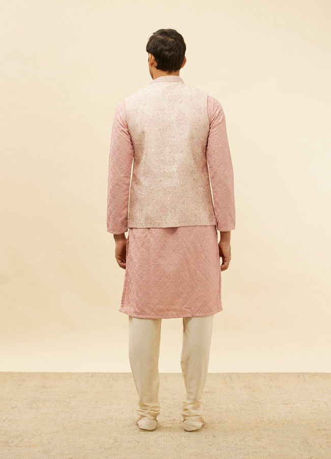 alt message - Manyavar Men Dusty Pink Floral Patterned Jacket image number 3